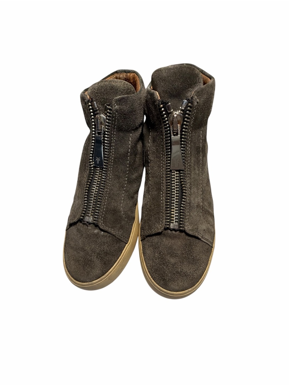 Frye Lena Suede High-Top Sneakers with Front Zipper - Green Womans 8